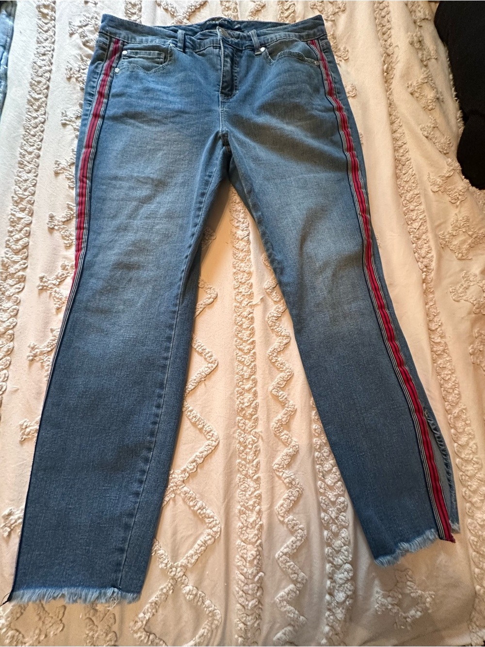 one 5 one Blue Skinny Jeans with Red Side Stripe